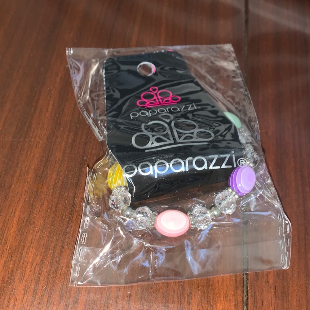 Paparazzi Yellow and Purple and Pink Beaded Clear Bracelet❤️